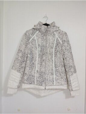 Guess Womens Tweed Textured Quilted Jacket Zippered Pockets Hood Size Small